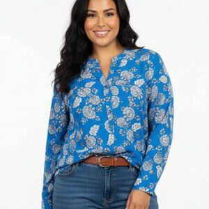 NWOT Juniper + Lime Blue/Gray Floral Button-Down Blouse, Plus Size 2X